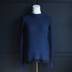 Lands' End | Wool & Cashmere Crewneck Ribbed Sweater in Navy Blue